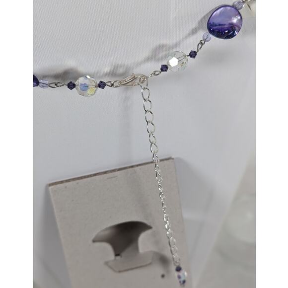 Purple dyed paua shell,Vtge crystal Aurora beads 25-30.5" E 2.50"earrings 2.50" - Picture 4 of 5